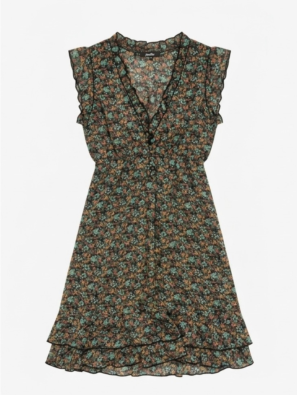 Stella Brand Sheer Floral-patterned Black Sleeveless Mini Dress